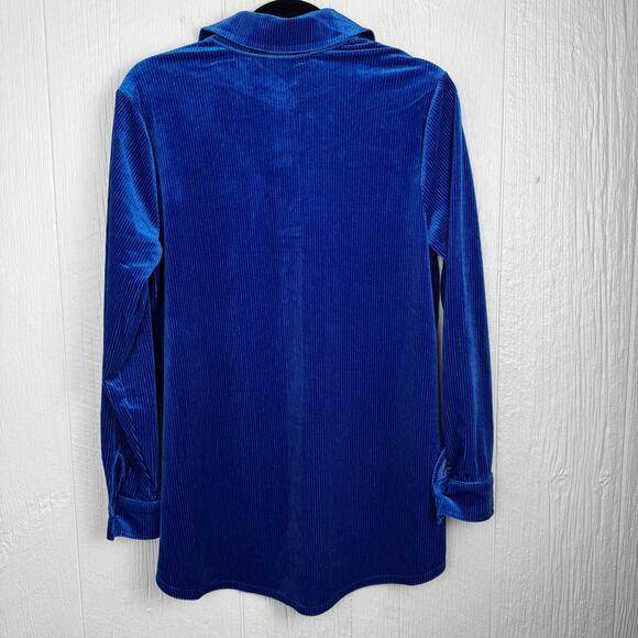 Soft Surroundings Royal Blue Velvet Boyfriend Long Sleeve Button Shirt Sz Small - Picture 3 of 8